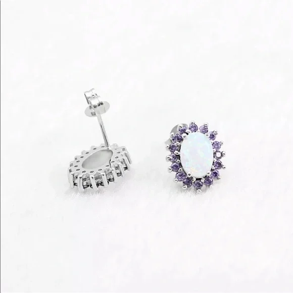 New Opal Oval Amethyst Stud Earrings - Picture 4 of 7
